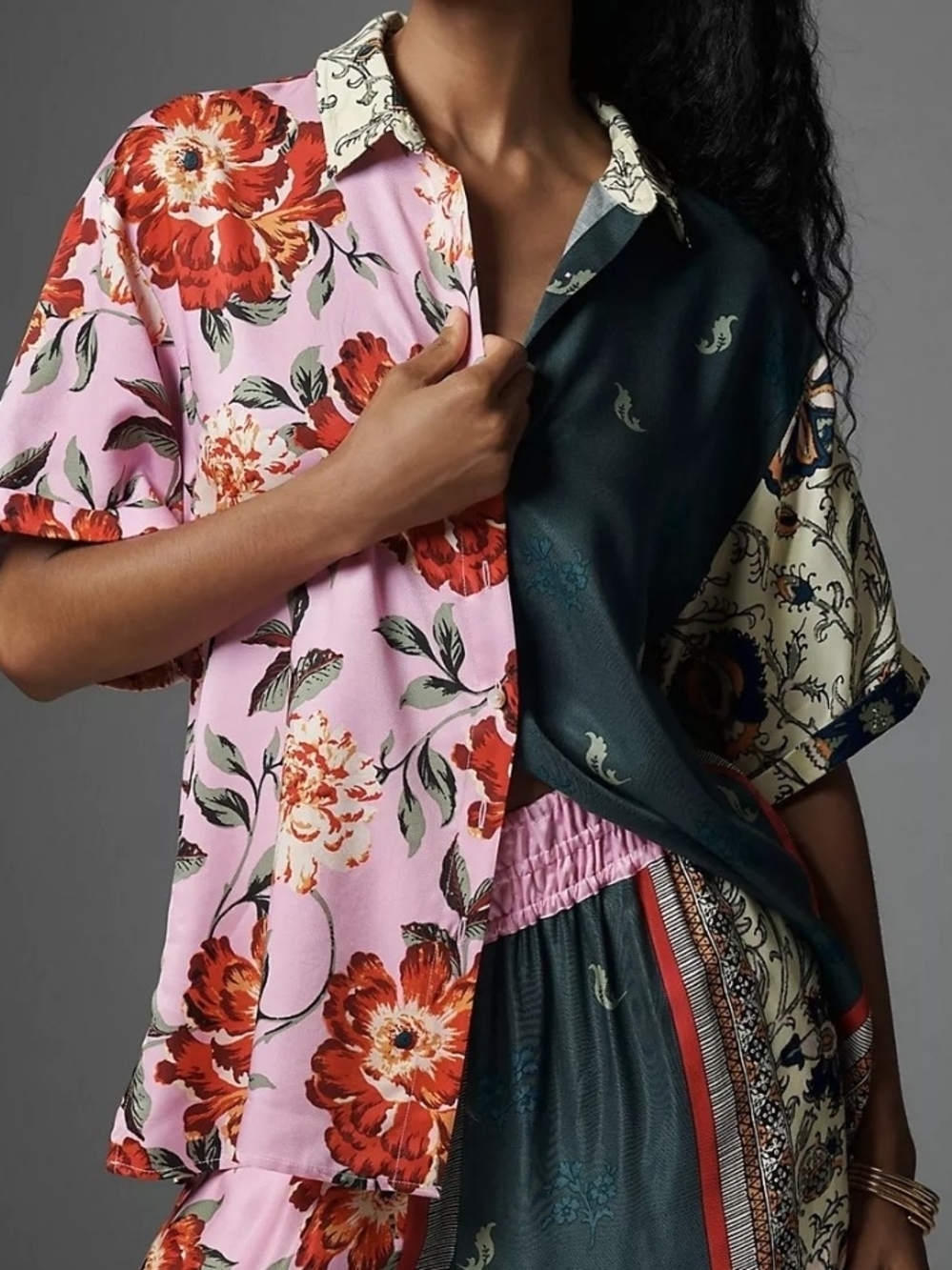 Anthropologie Large Silky Floral Oversized Surf Shirt